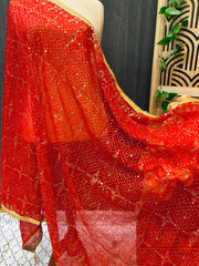 Gold Zari Embroidery Dupatta with Gotta Patti Border - Elegant Festive Wear
