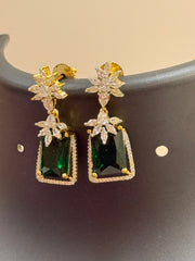 CZ Earrings with Green Stone