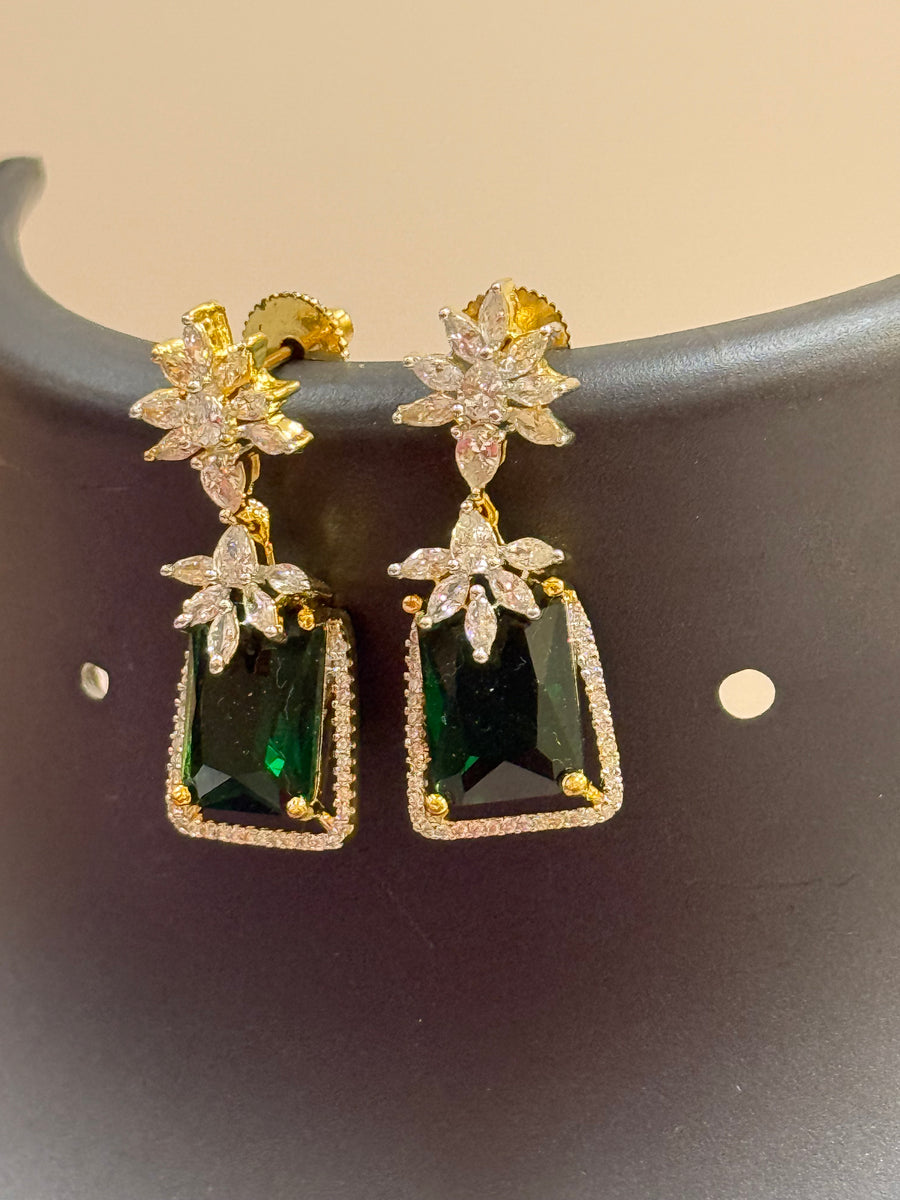 CZ Earrings with Green Stone