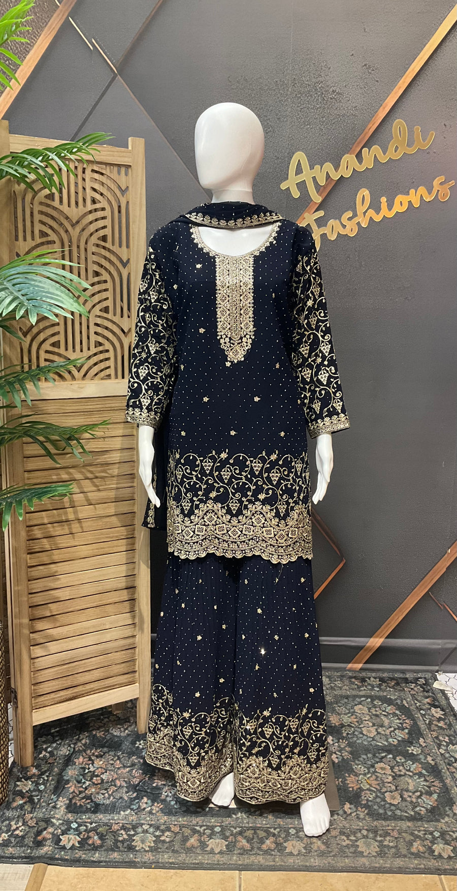 Plus Size Party Wear Navy Blue Sharara set