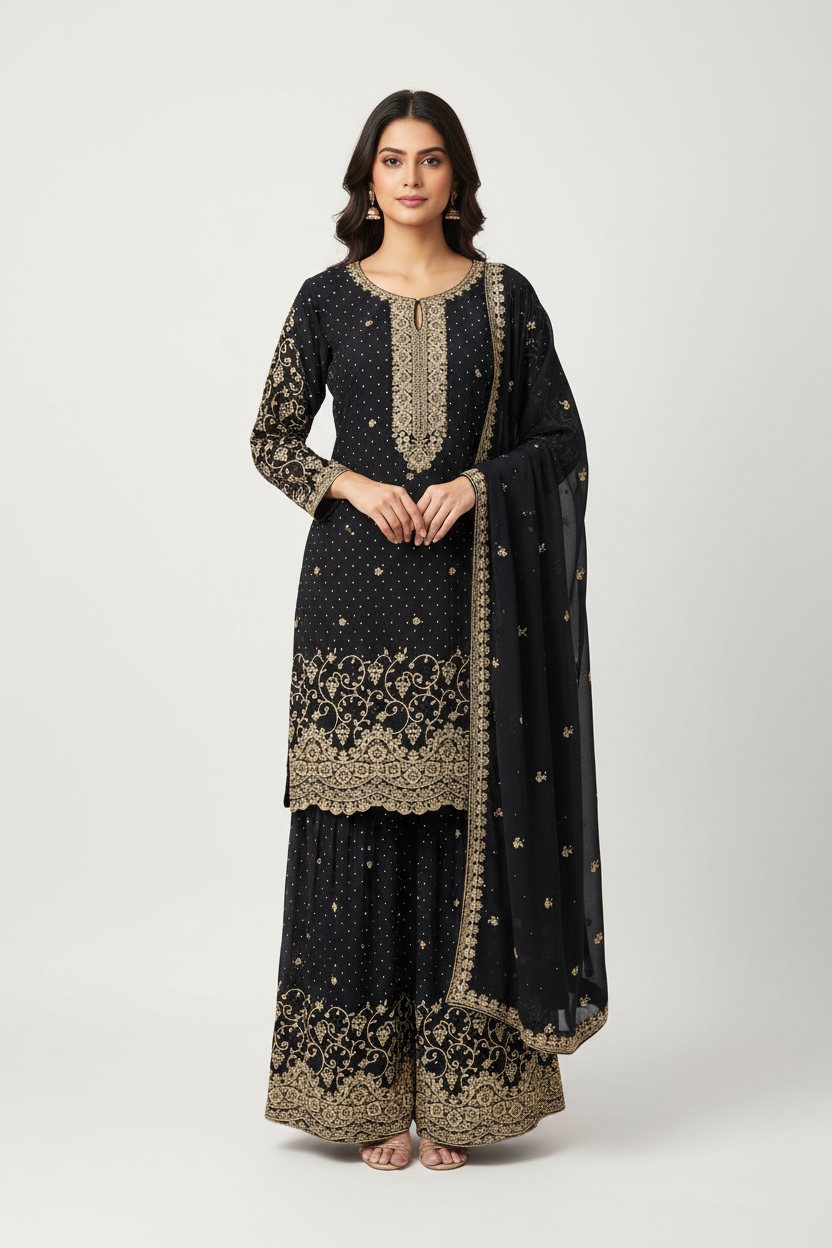 Plus Size Party Wear Navy Blue Sharara set