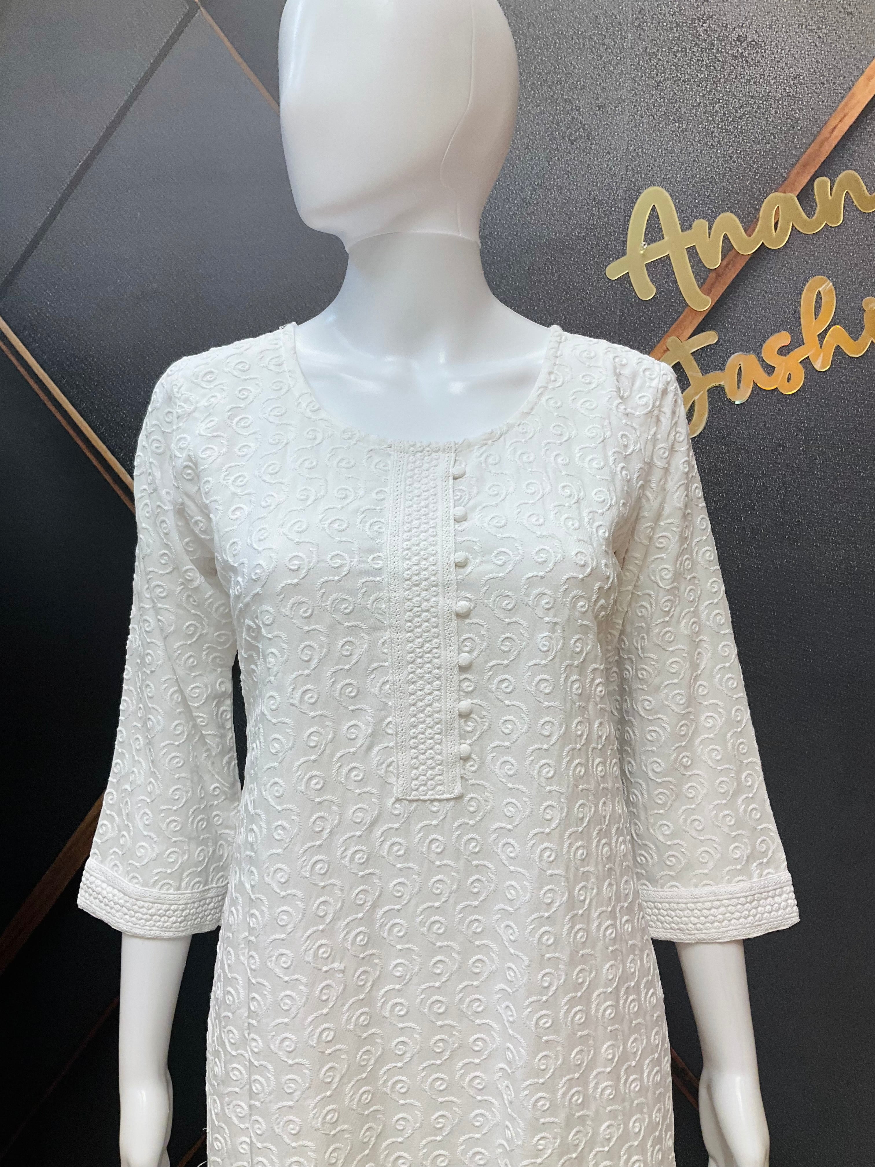 White Rayon Chikankari kurti