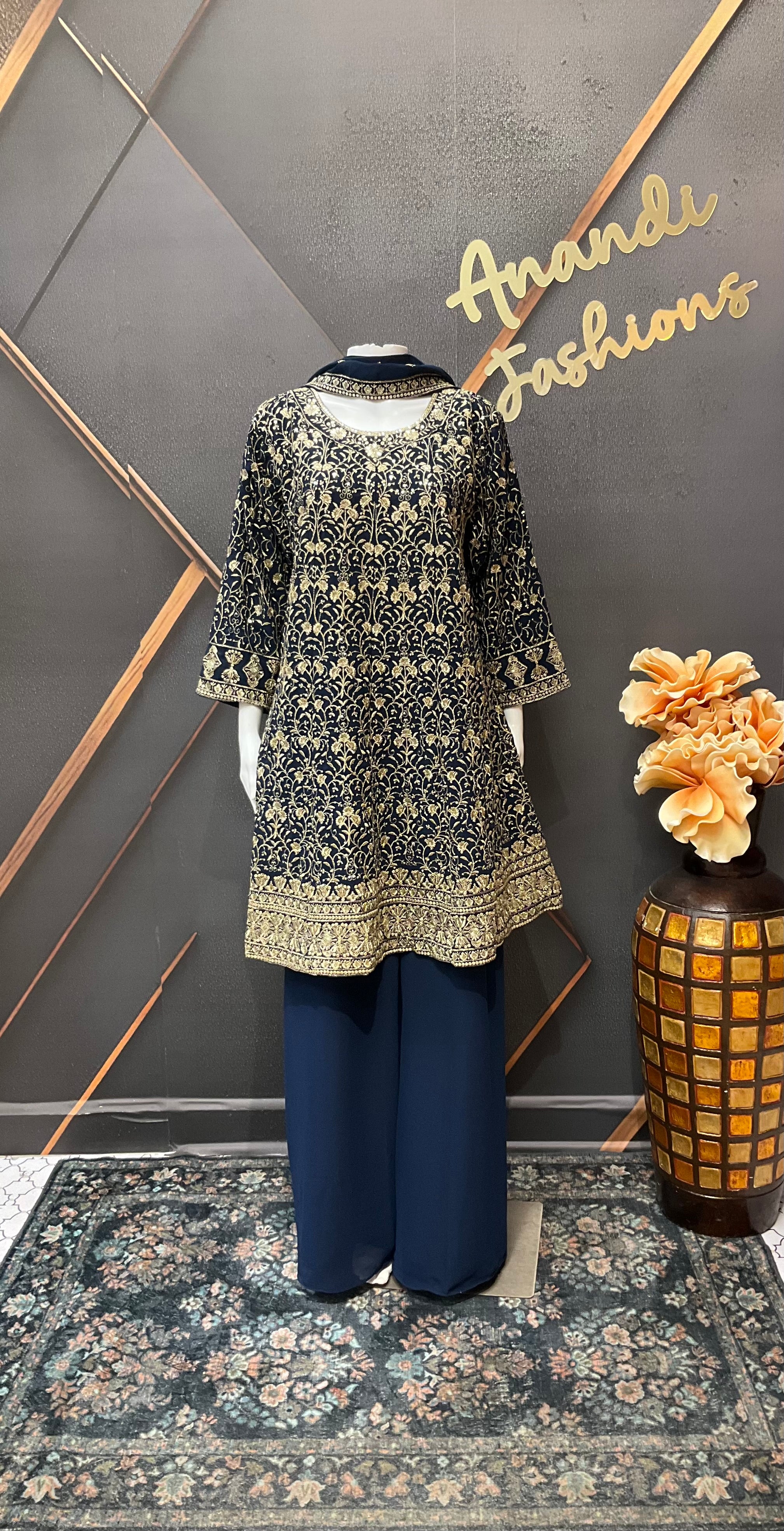 Plus size Navy Blue Party Wear Georgette Palazzo set