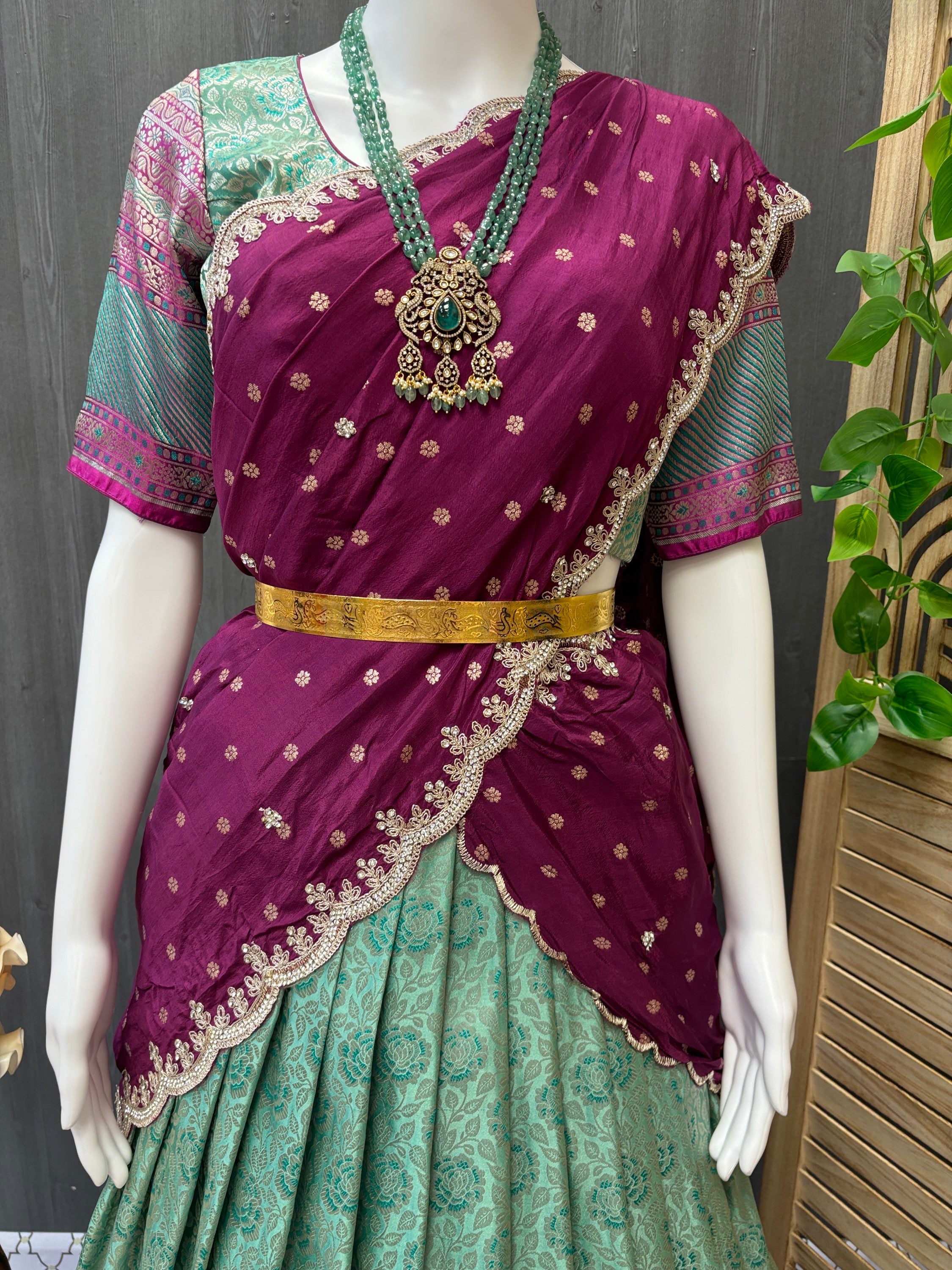 Benaras Half saree for young women / teenage girl blouse size 34 ( fits upto 38) image 2