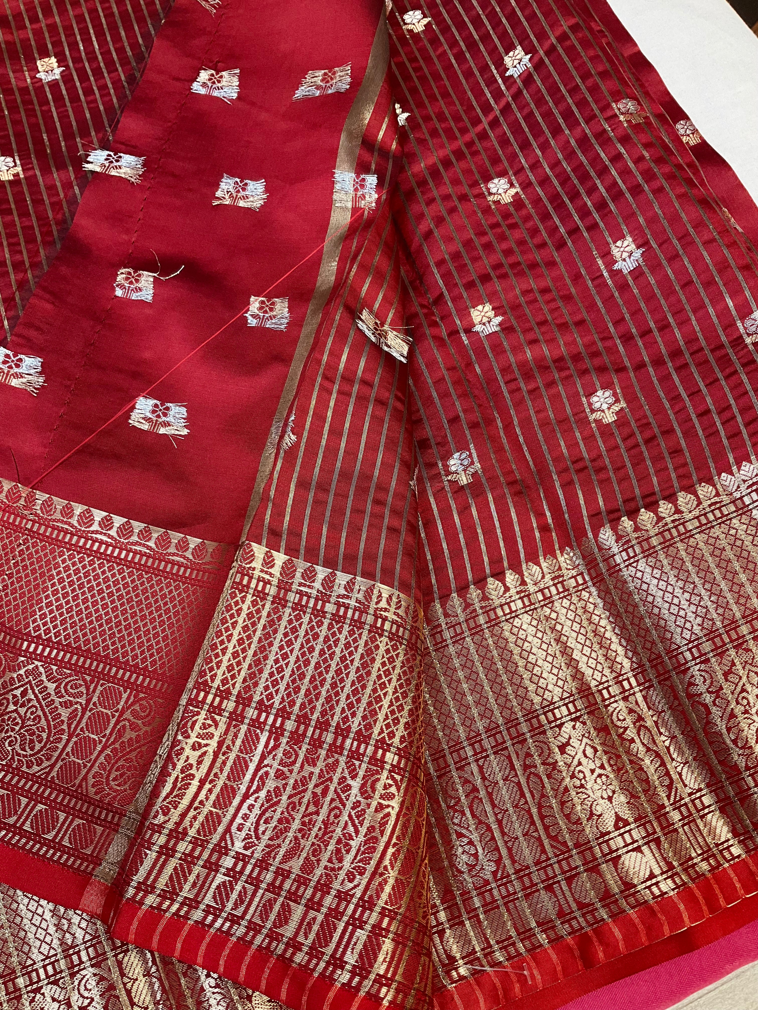 Maroon Semi Benarasi Silk Saree