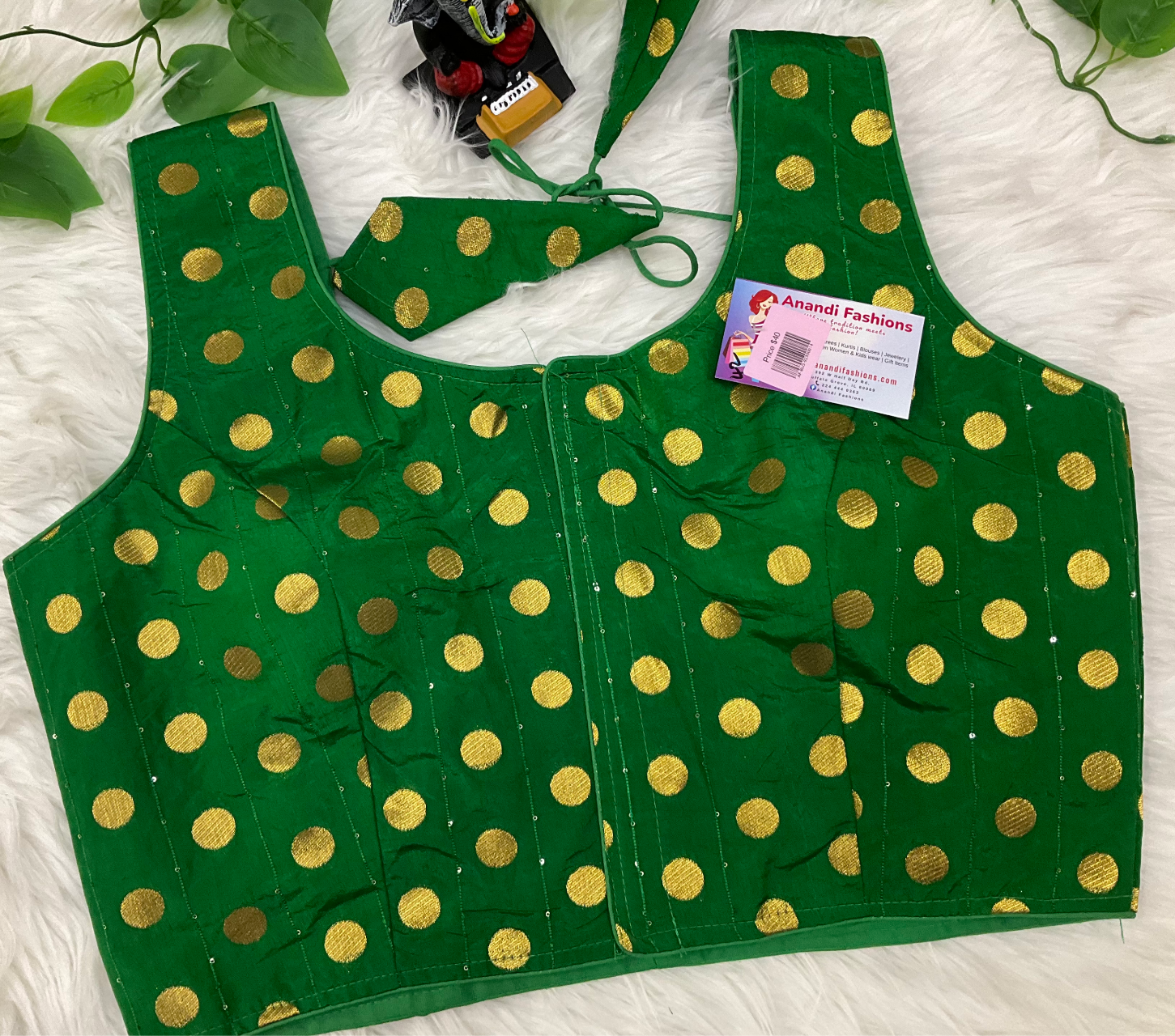 Indian Blouse - Print Sleeveless Blouse with Gold Prints image 0