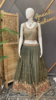 Greyish Green  Party Wear Lehenga set