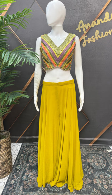 Yellow Chiffon Sharara Set Size 40 - Indo Western Party Wear