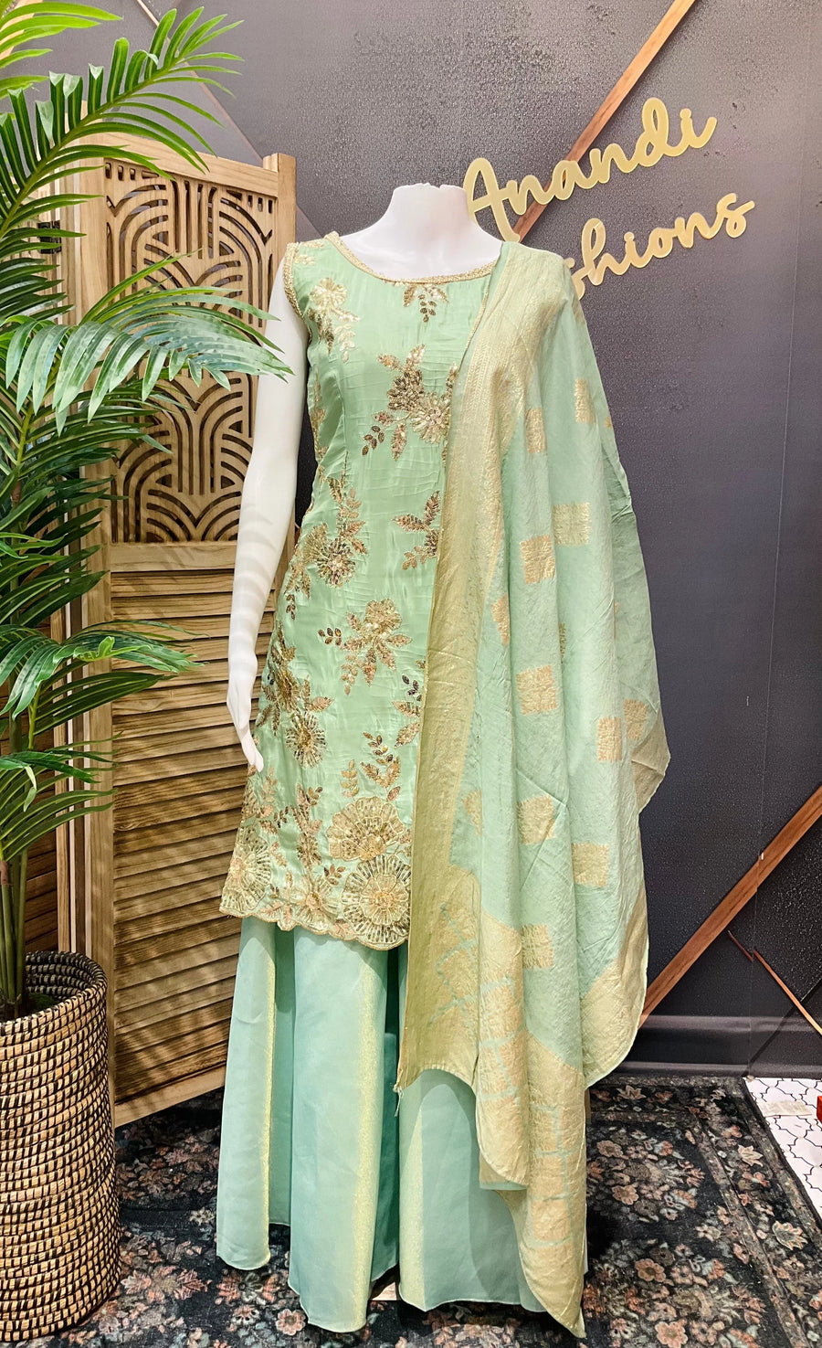 Party Wear Sharara Set Size 36 - Gold Zari Embroidery Work