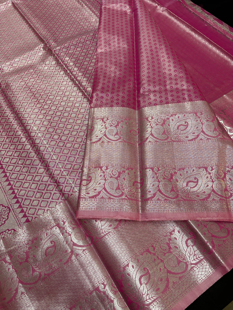 Semi Silk Kanjeevaram Saree - Premium quality Soft Material Pink Saree image 3