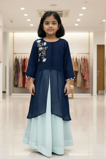 Blue -Girls Chiffon Lehenga Set -Girls 26