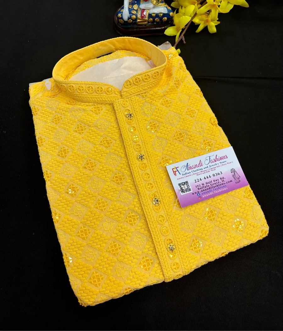 Boys Chikankari Kurta Pajama Set - Traditional Embroidery Kids Wear