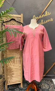Women’s Plus Size Baby Pink Shimmery Tissue Kurti Set
