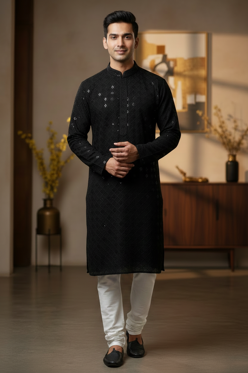 Black Sequence Men's Wear kurta set - 36 size