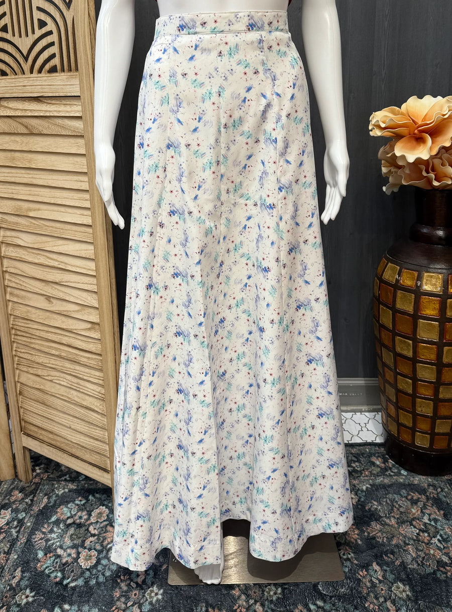 White Printed Full Flare Skirt - Ethnic Wear