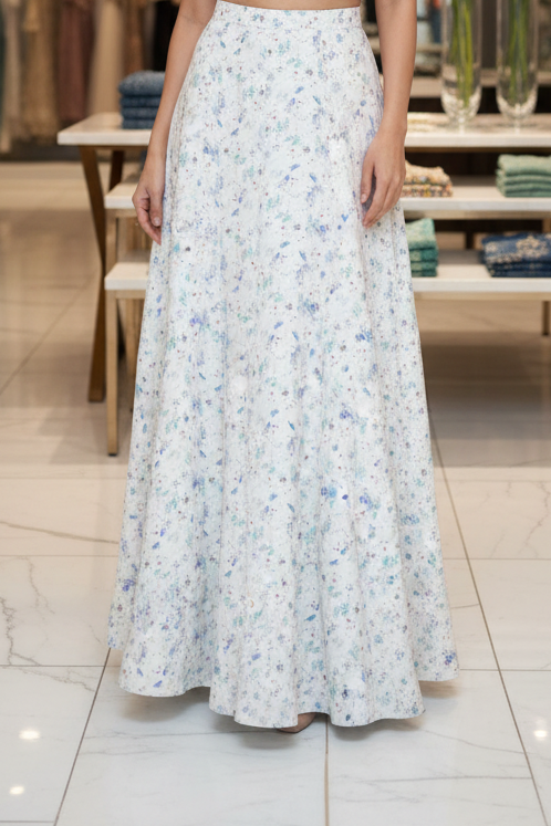 White Printed Full Flare Skirt