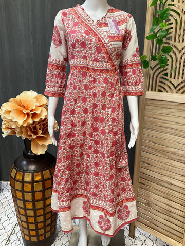 Stylish Cotton long Stylish Angrakha Style Anarkali dress/Kurti - Size 38