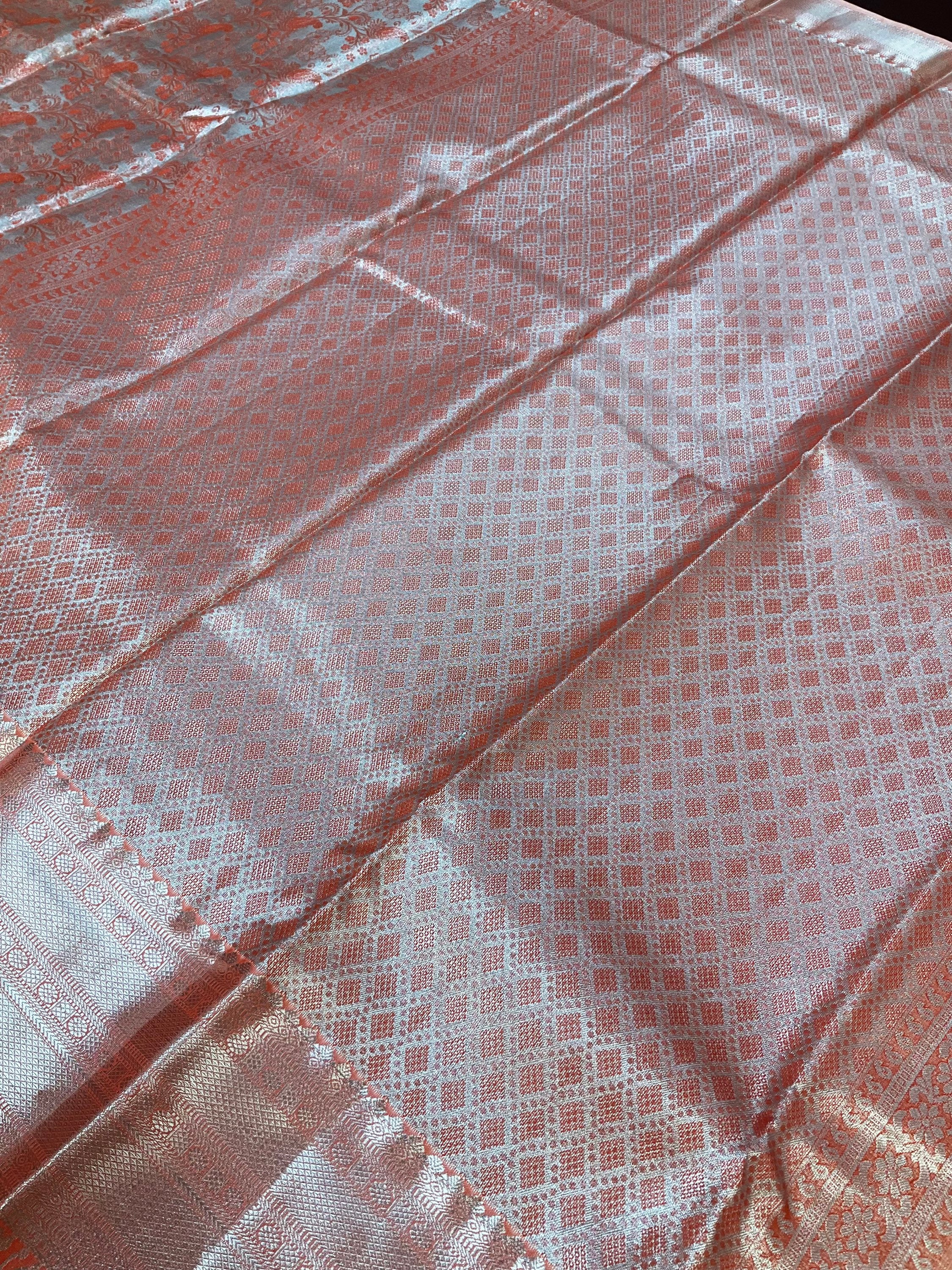 Orange- Semi Silk kanjeevaram saree image 1