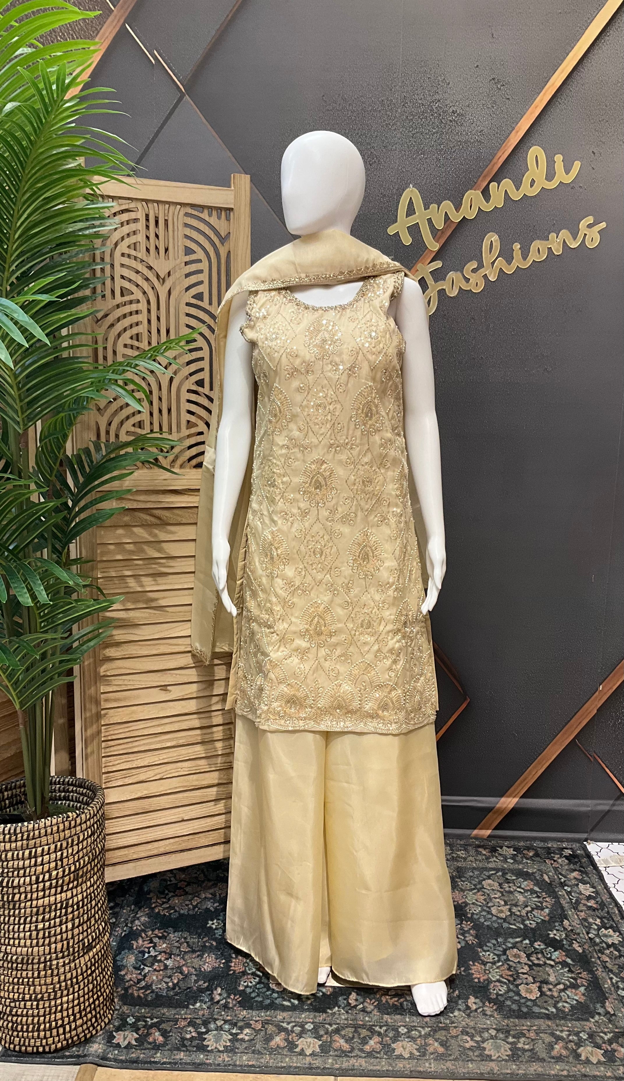 Half White Party Wear Palazzo/Sharara set