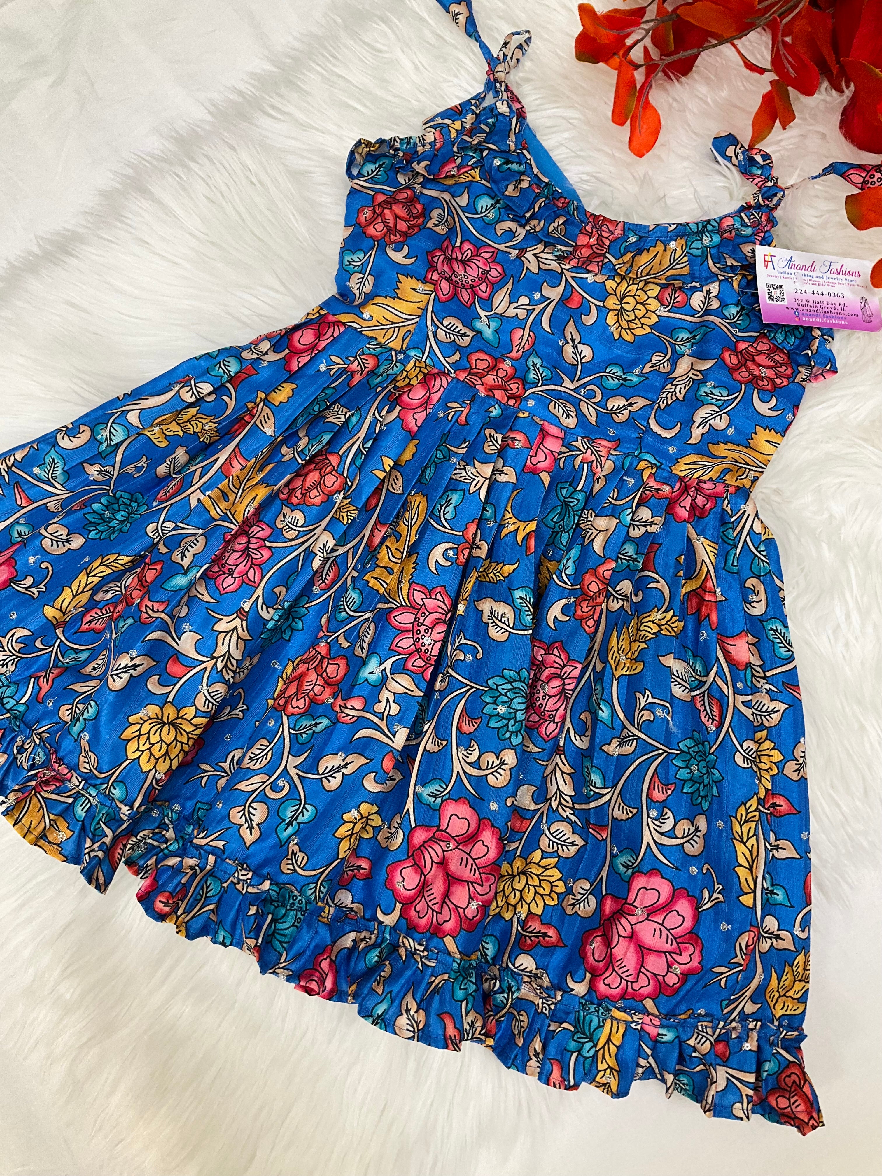 Size 24-Toddler- Kalamkari Frock in Royal Blue