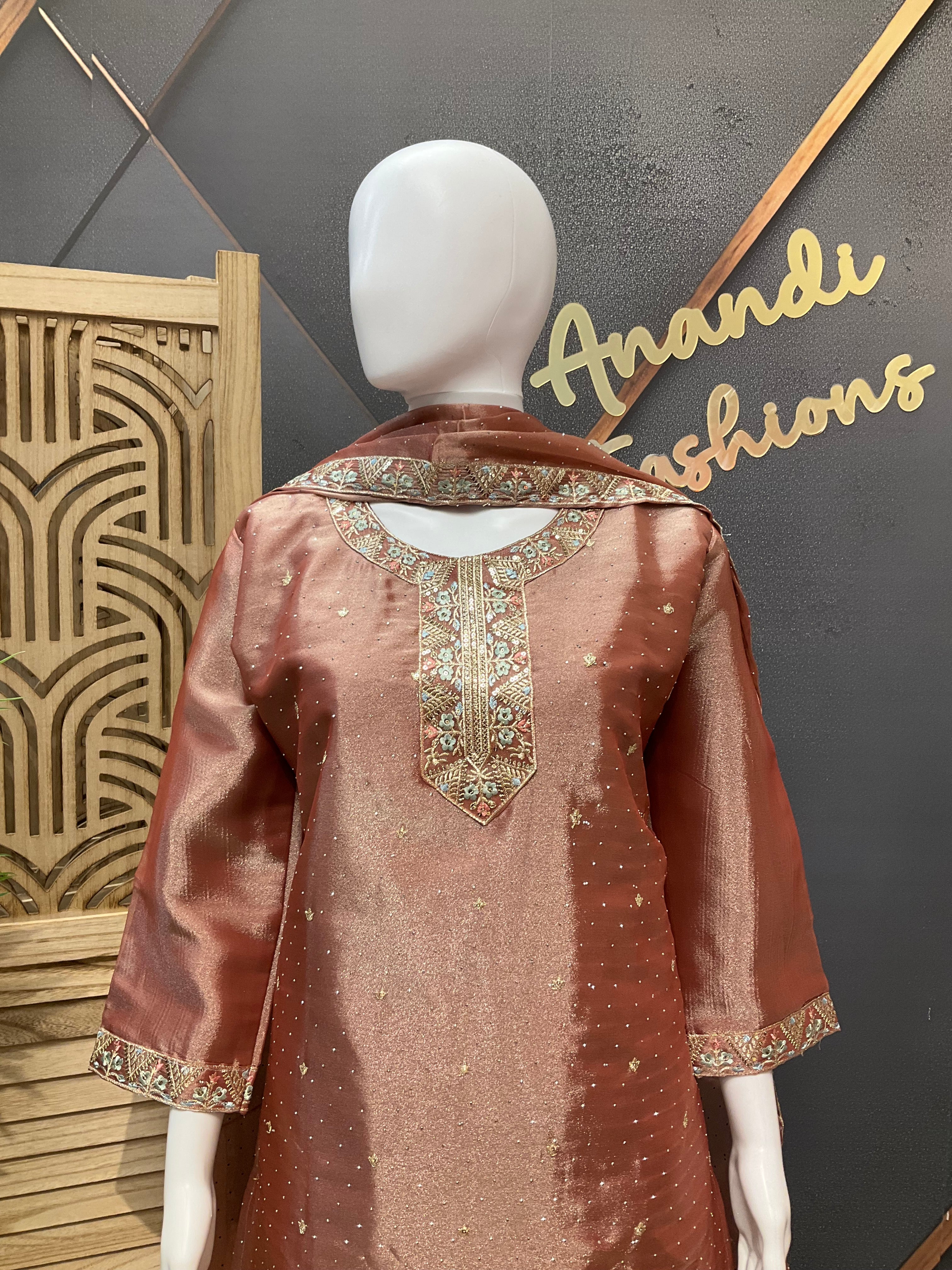 Size 44/Indian XXL - Party Wear Tissue Palazzo/Sharara set