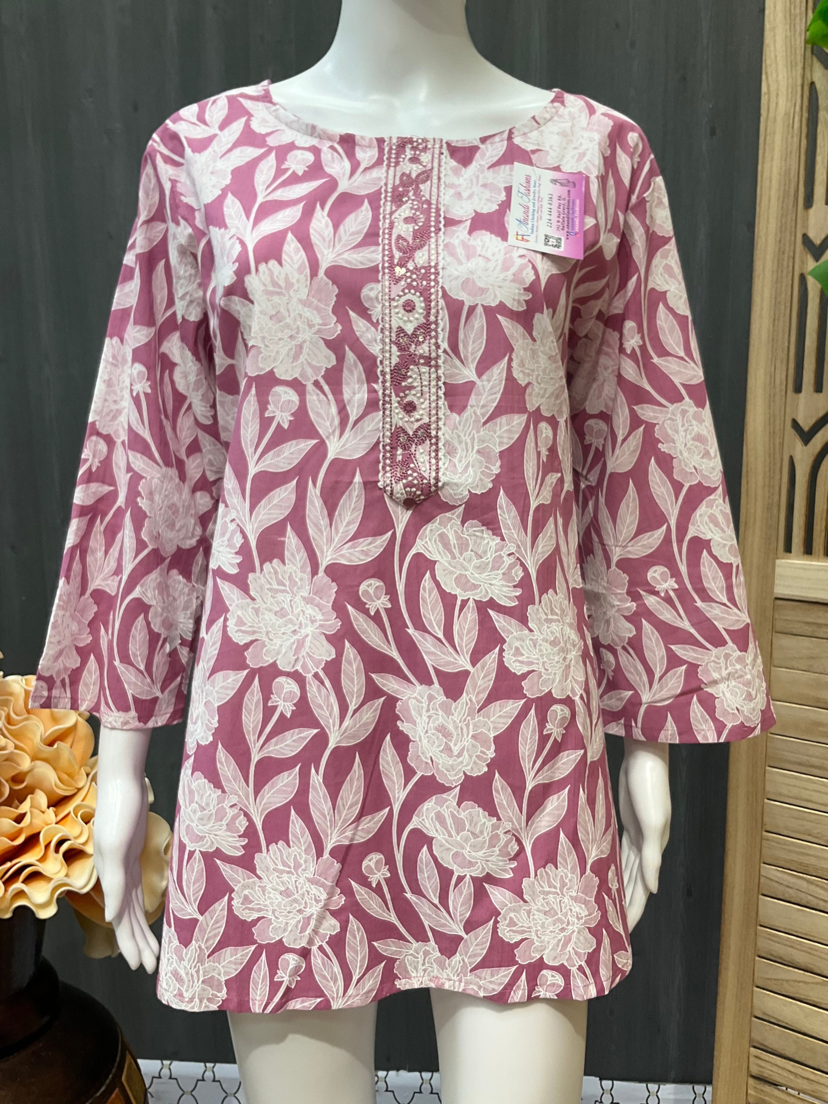 Size 46-Lavender -Pure Cotton short kurti/top image 0