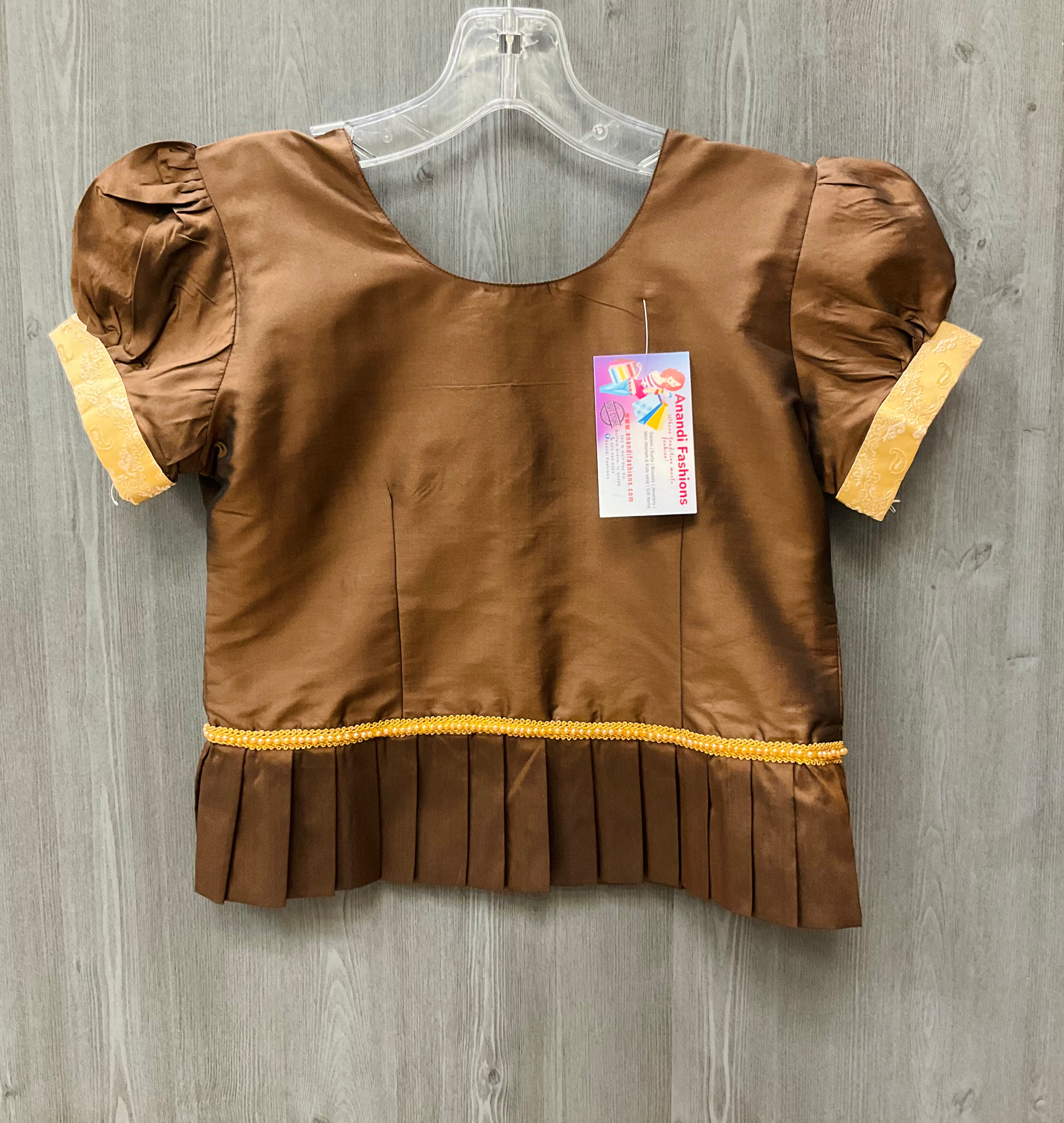 Indian Dress for Girl - Girls Yellow Lehenga with Brown Choli  Pavada with Girls image 1