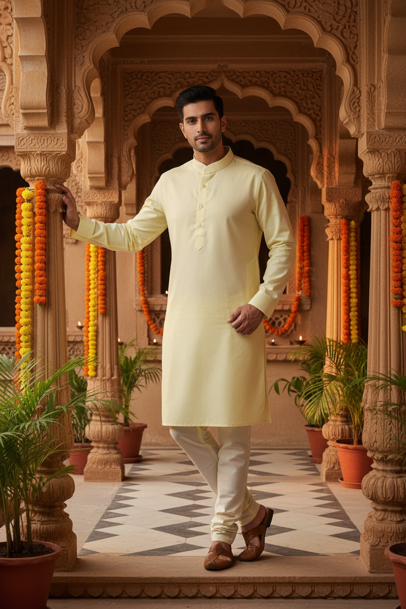 Men’s Light Yellow Kurta Set