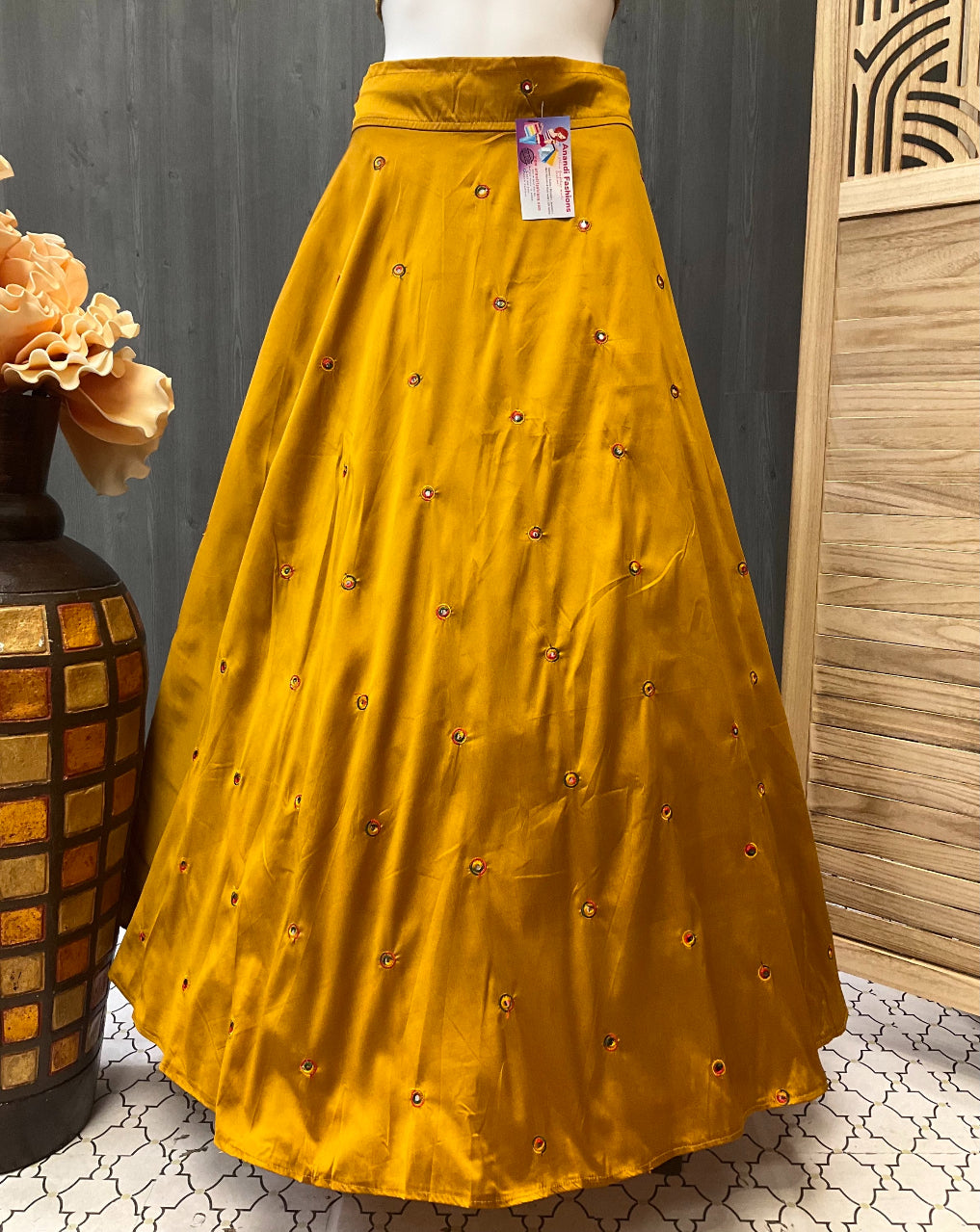 Elegant Plus Size Full Flare Satin Silk Garba Skirt image 1