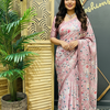 Crape Silk Digital print Floral sarees with stitched blouse