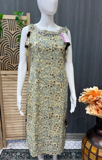Size 38 Pure Cotton Sleeveless Kurti | Printed Women's Ethnic Wear