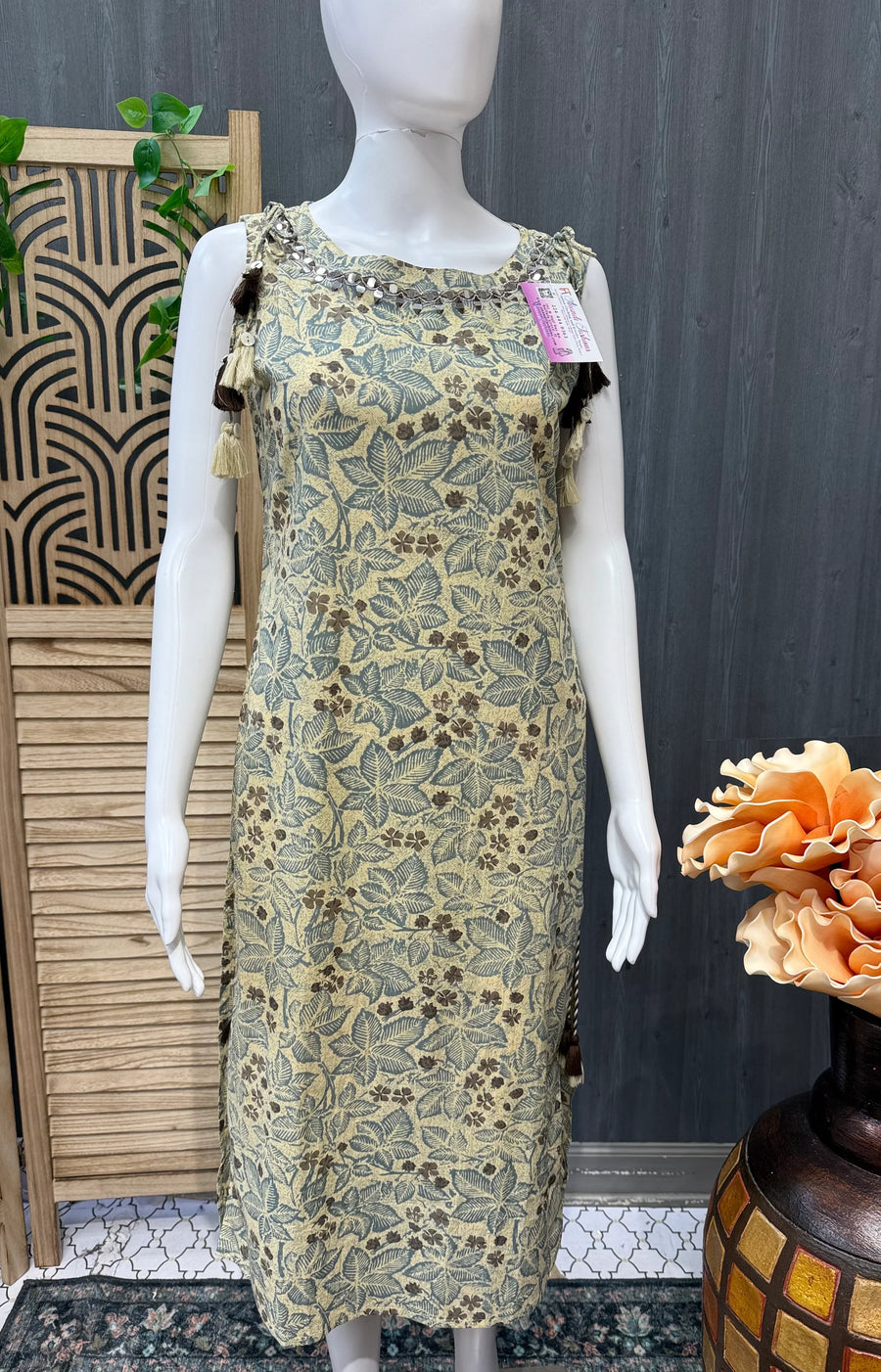 Size 38 Pure Cotton Sleeveless Kurti | Printed Women's Ethnic Wear