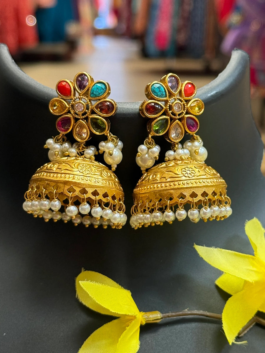 Multicolor Gold Jhumkas