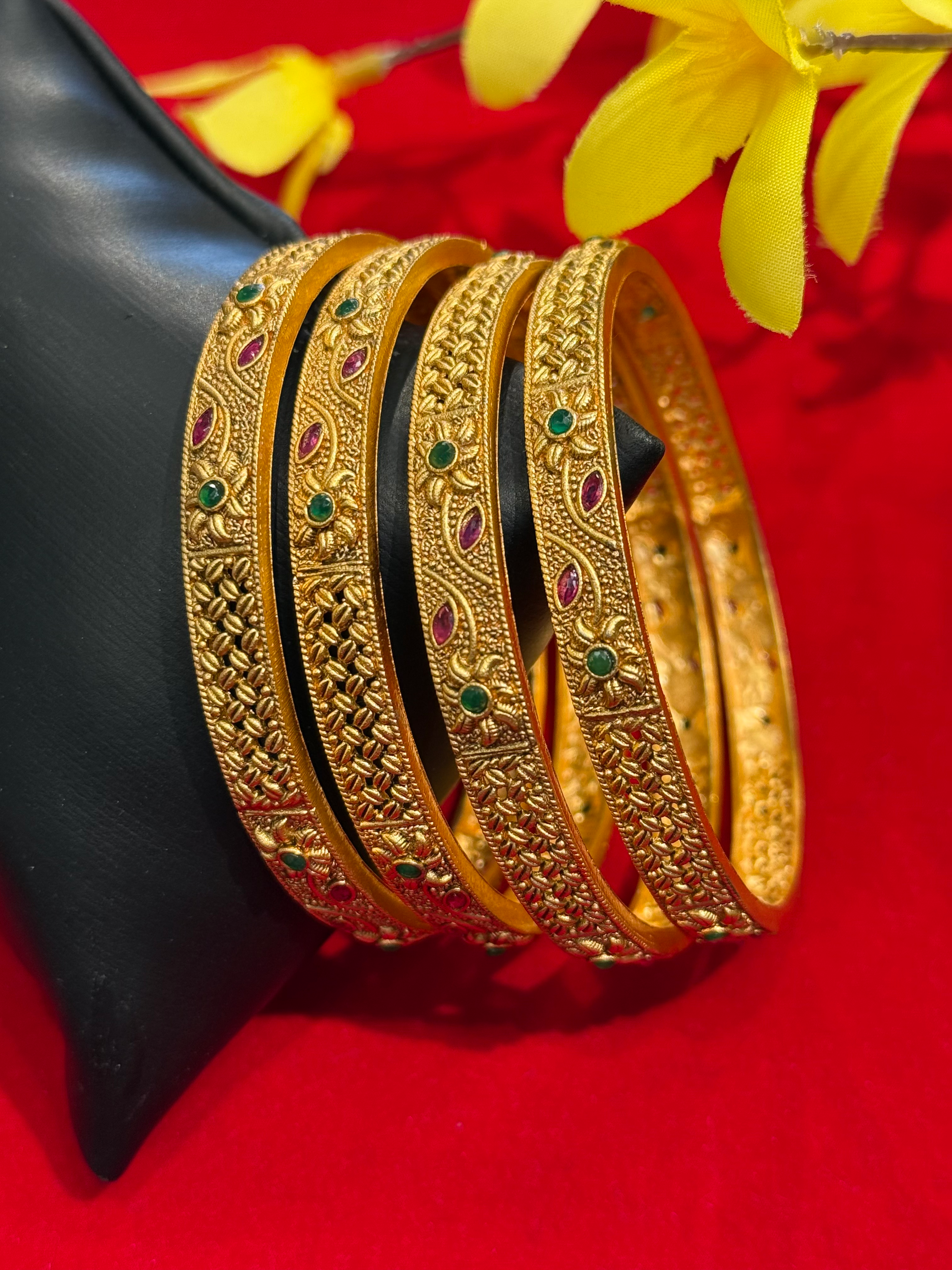 Size 2.6-Set of 4-Gold Finish Bangles set image 0