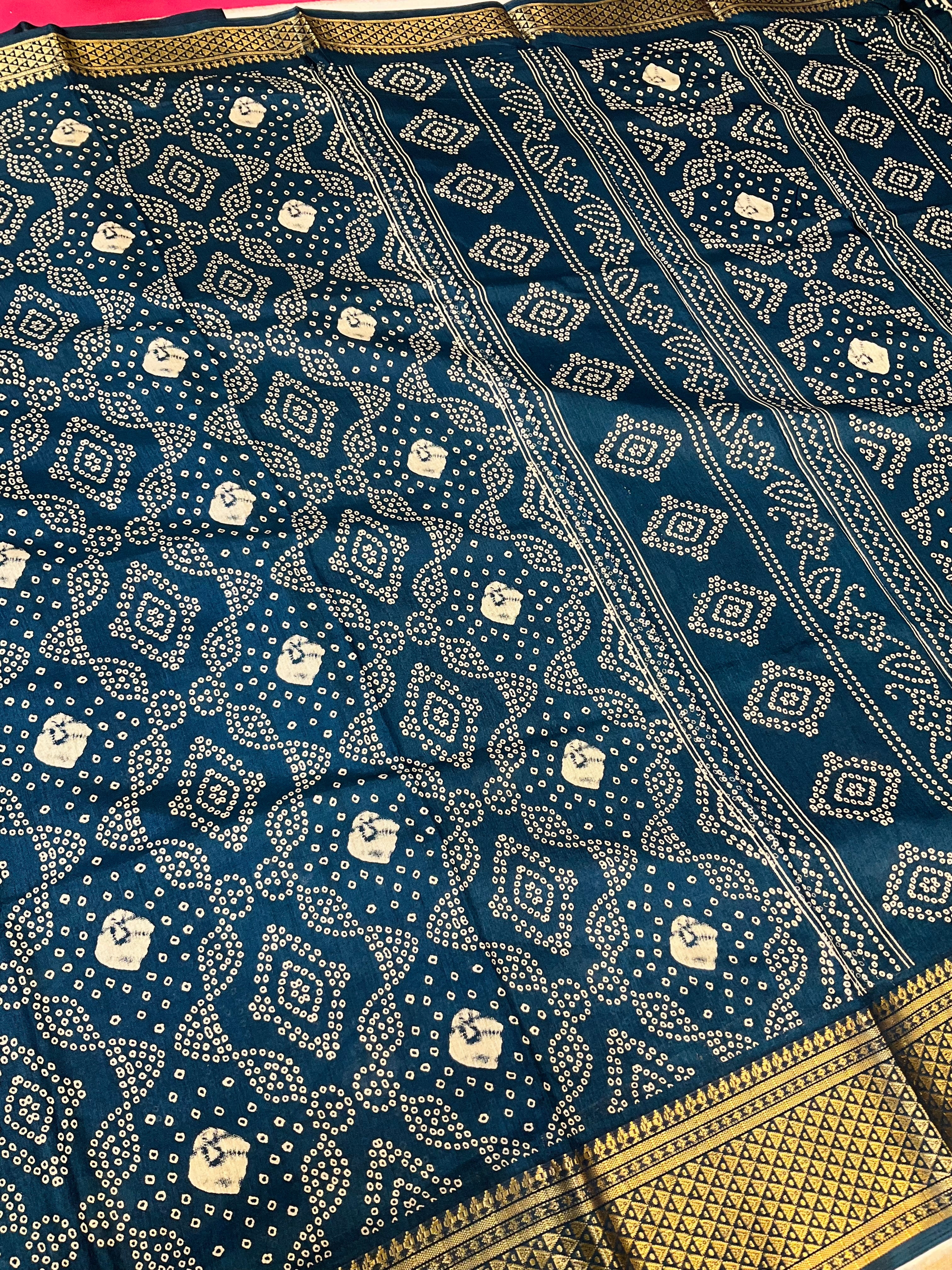 Traditional Look - Teal Blue Crape Silk Saree