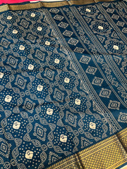 Traditional Look Teal Blue Crape Silk Saree