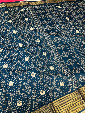 Traditional Look - Teal Blue Crape Silk Saree