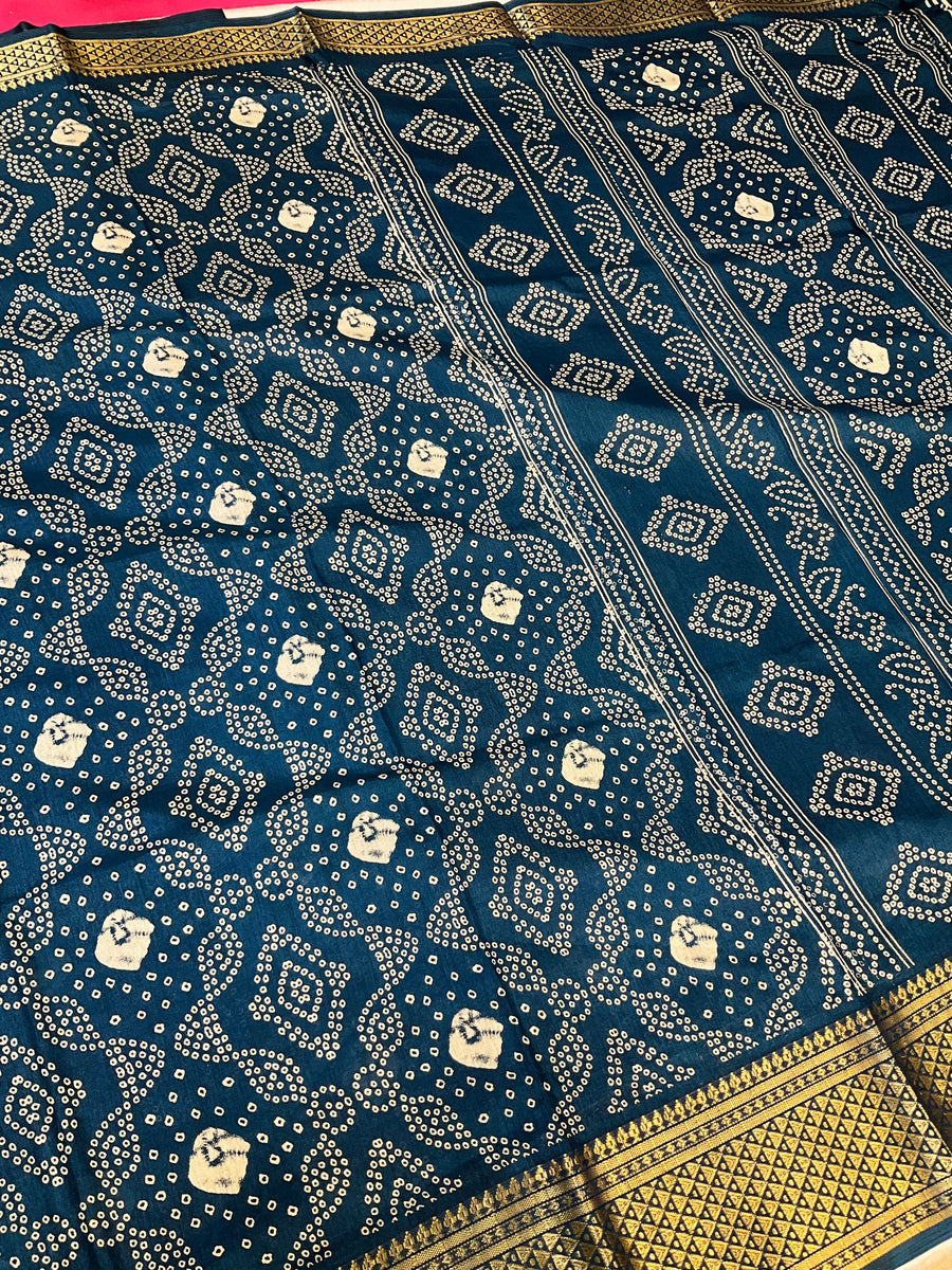 Traditional Look Teal Blue Crape Silk Saree