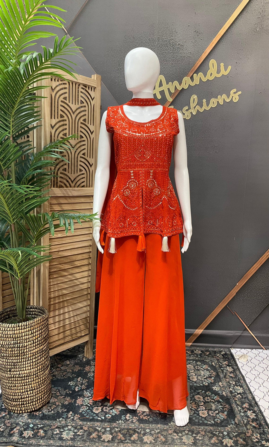 Burnt Orange Color Party Wearpalazzo Sets