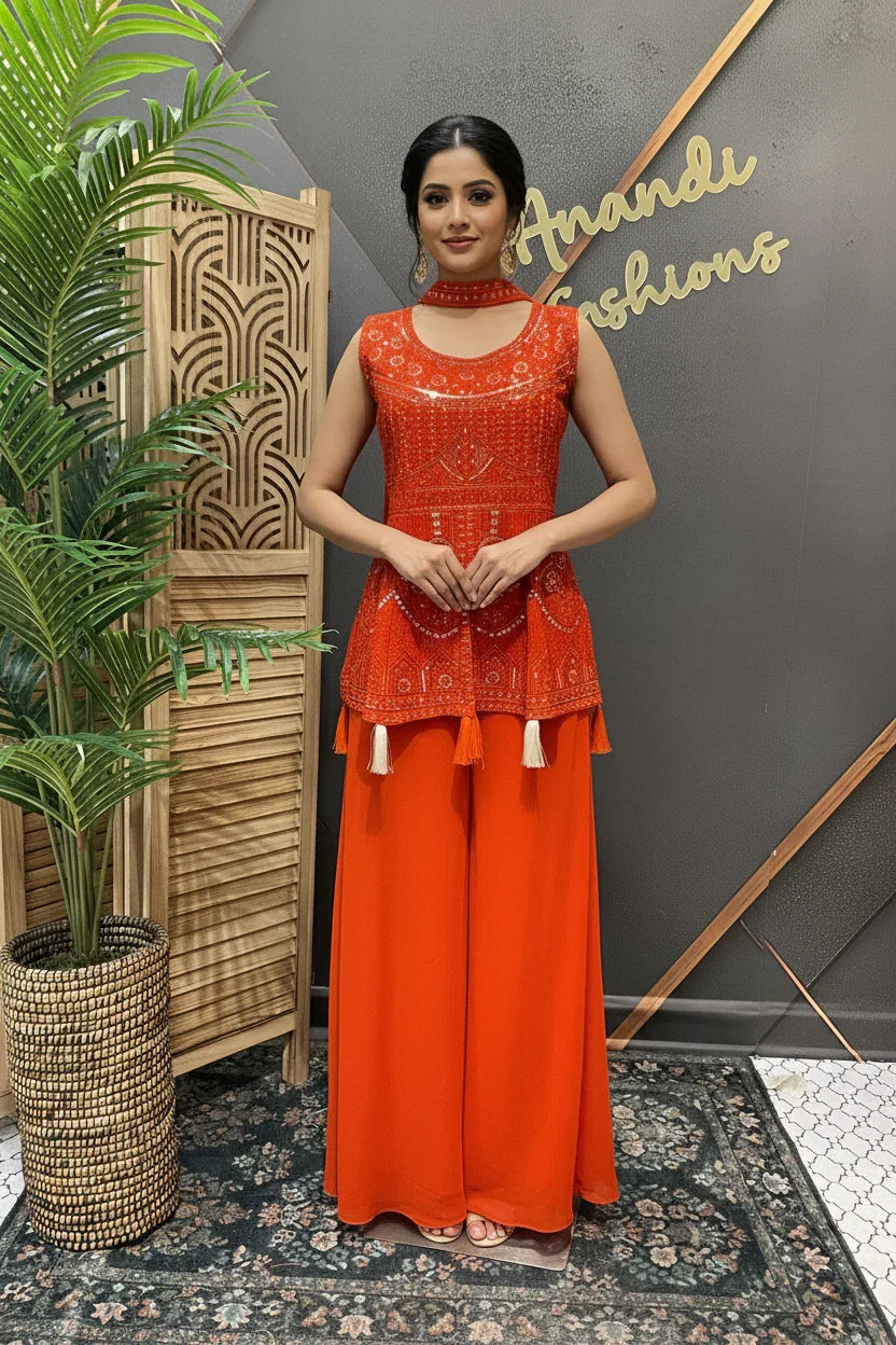 Burnt Orange Color - Party WearPalazzo sets
