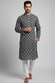 Black and White Chikankari Mens kurta set - Mens - Kurta Set - Anandi Fashions
