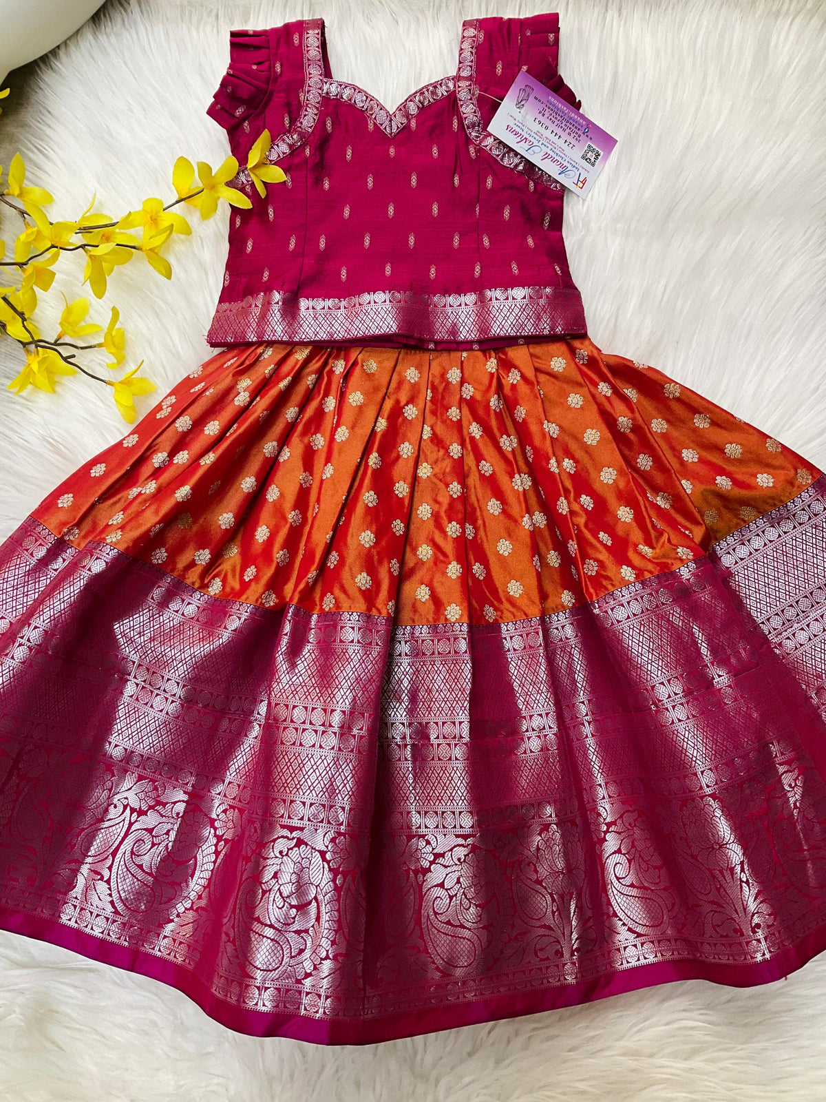 Toddler/ Girls Semi Silk Kanjeevaram Pattu Pavadai