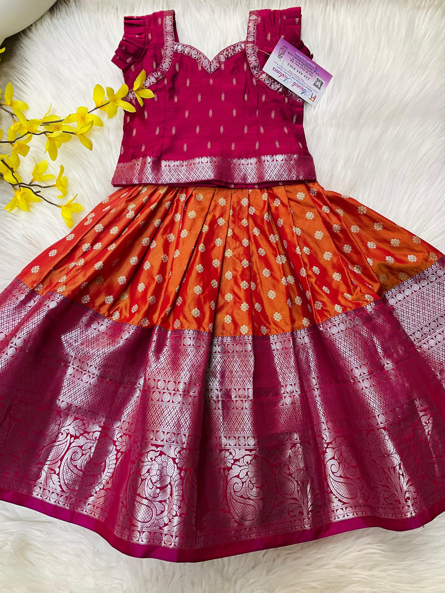 Toddler/ Girls Semi Silk Kanjeevaram Pattu Pavadai