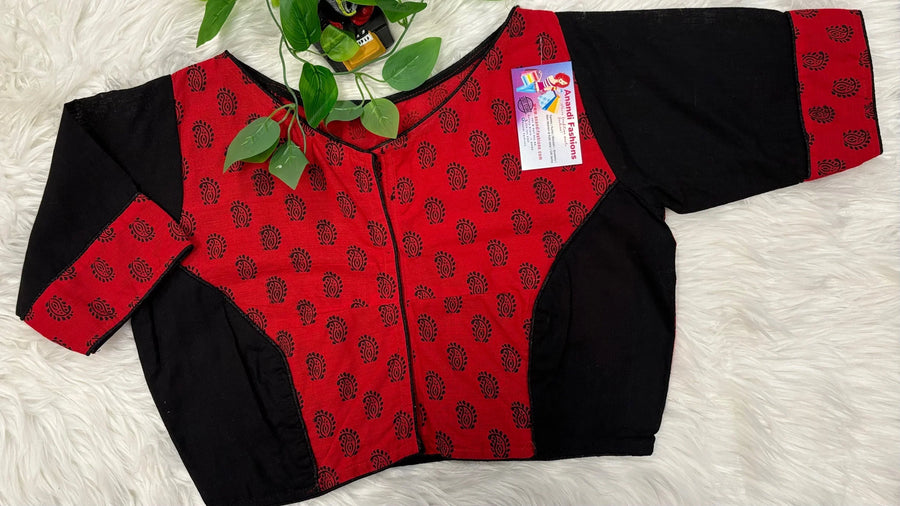 Cotton Blouse - Red & black combination pure cotton blouse - Size 38/40