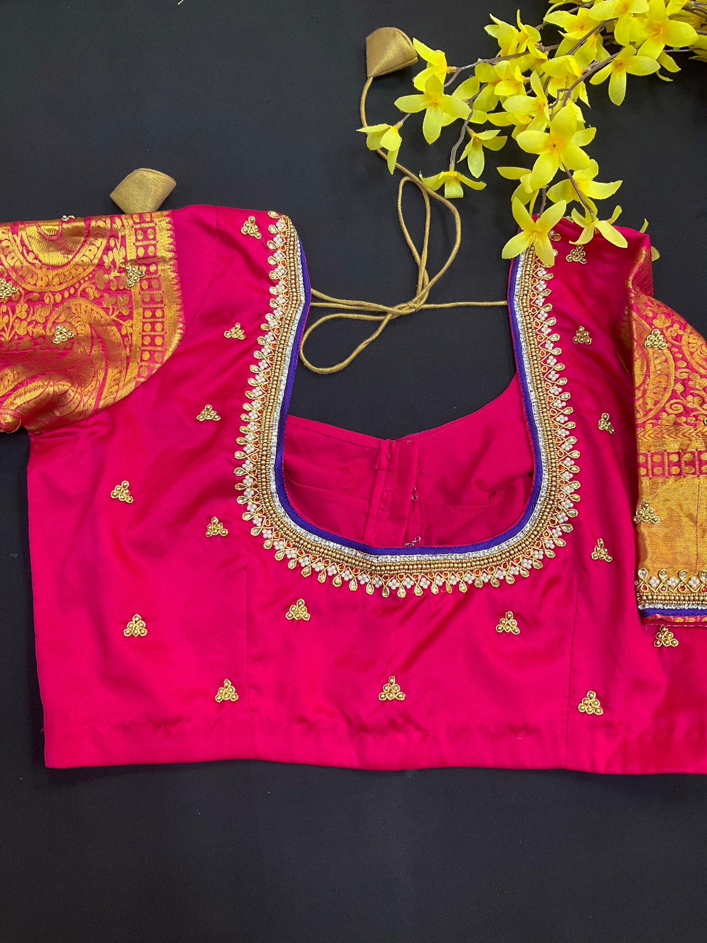 Semi Silk KanchiPuram Saree with stitched Maggam Blouse image 1