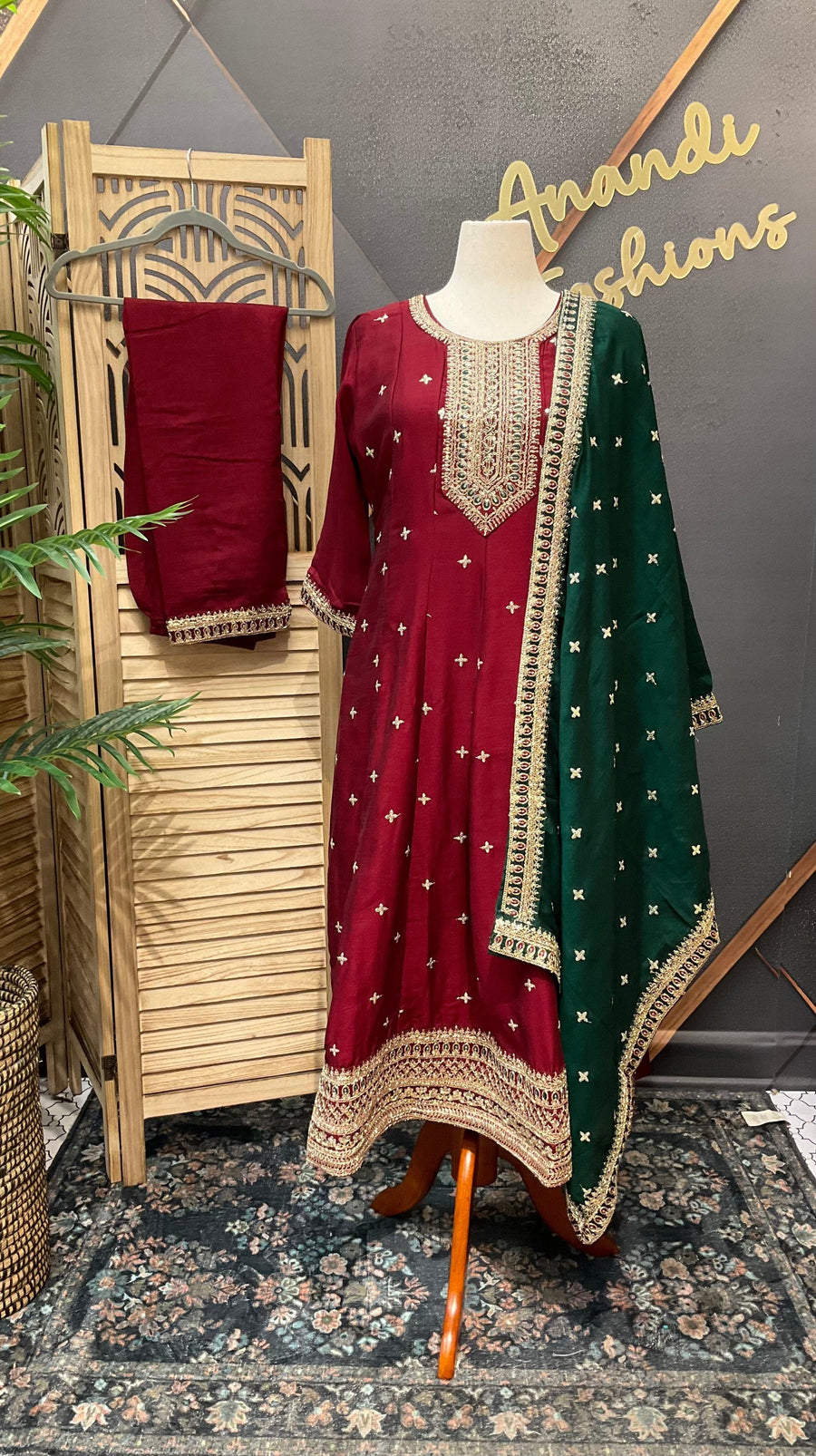 Maroon Anarkali Kurti Set Size 44 - Party Wear