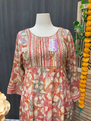 Plus Size Peach Anarkali Kurti Size 58 - Rayon Ethnic Wear