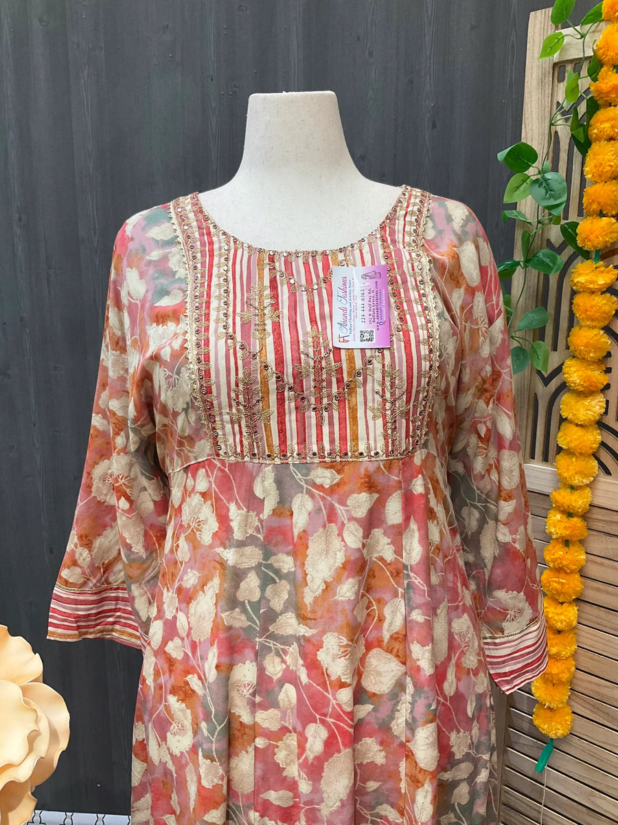 Plus Size Peach Anarkali Kurti Size 58 - Rayon Ethnic Wear