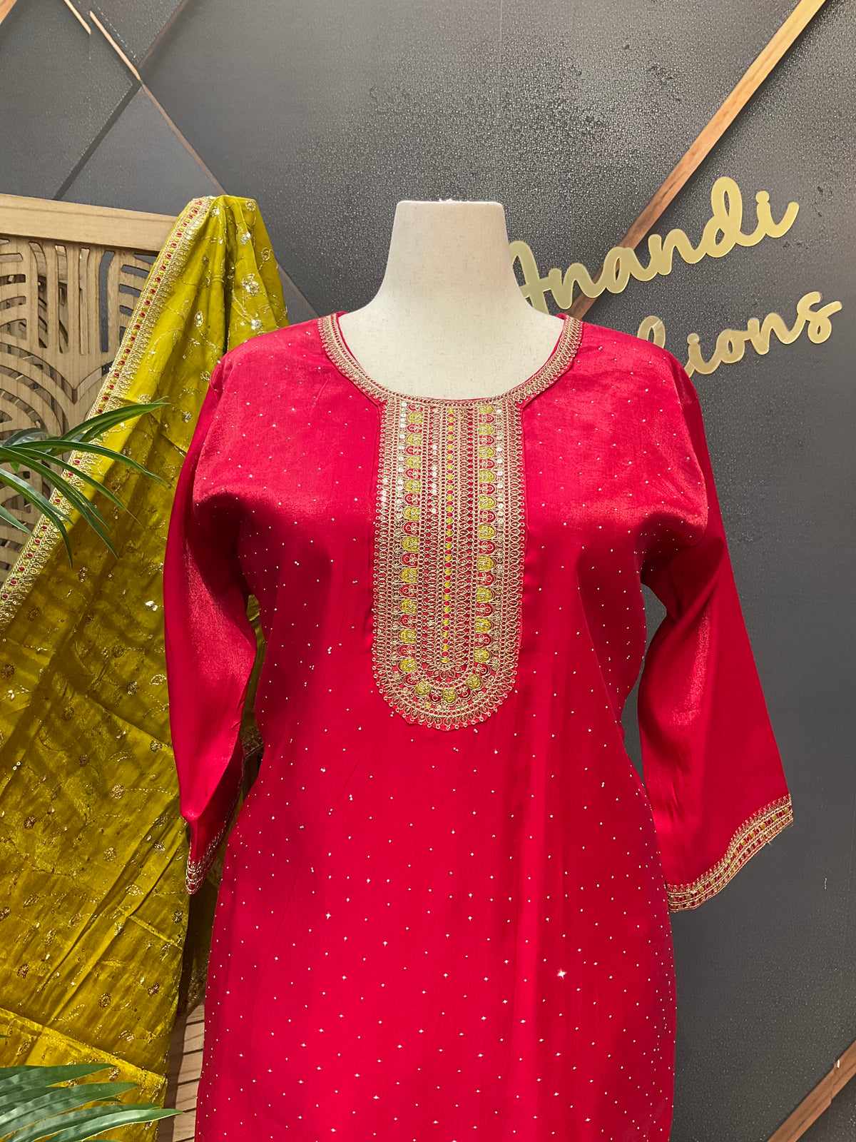 Plus Size - Pink Party Wear Kurti set- Size 54