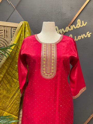 Plus Size - Pink Party Wear Kurti set- Size 54